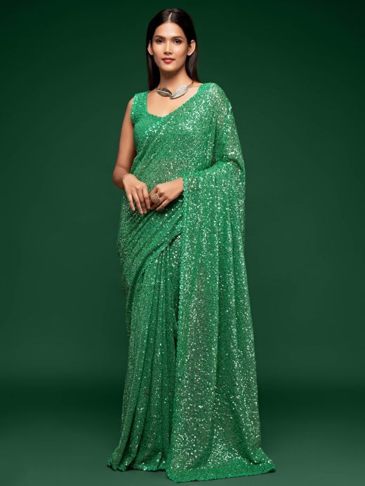 CM- Green color Lichi Silk Saree - Latest Saree - New In - Indian