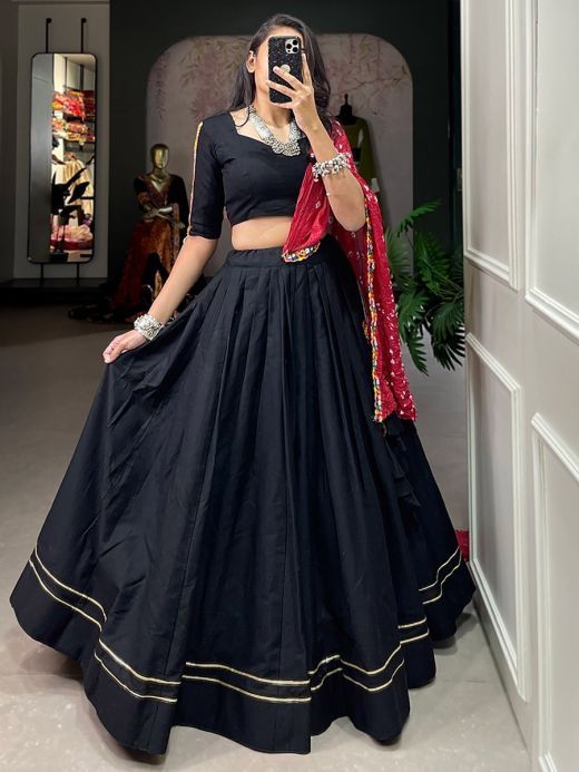 Stunning Black Gamthi Work Cotton Navratri Wear Lehenga Choli