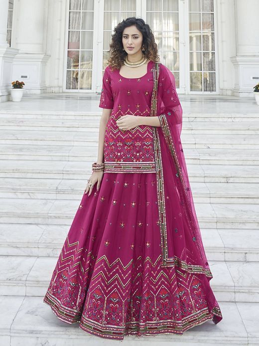 Marvelous Deep Pink Gotta Patti Rajasthani Lehenga With Long Choli