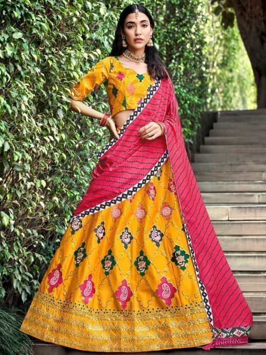 Marvelous Yellow Sequins Embroidery Silk Wedding Wear Lehenga Choli