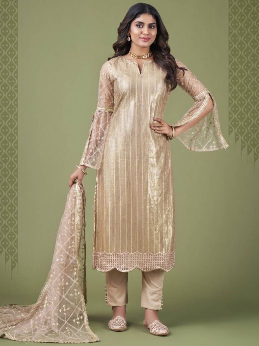Cream Real Georgette Straight Pant Salwar Kameez | Fashion pants, Salwar  kameez, Embroidered pants