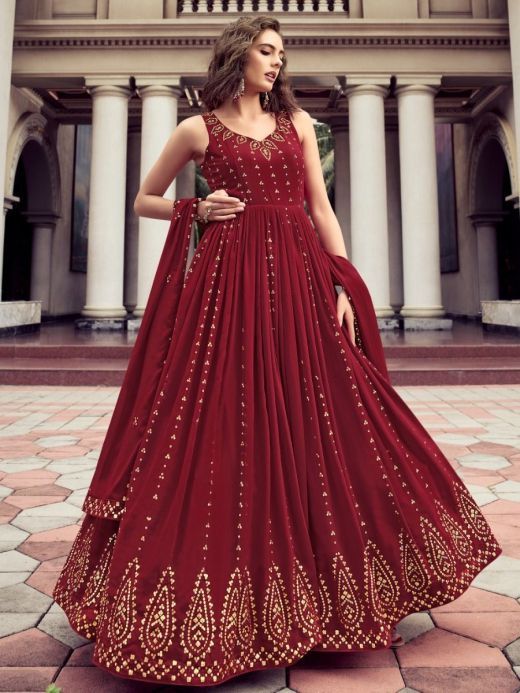 Buy Indian Latest Red Gown Online at Ethnic Plus at Best Price | Color: Red