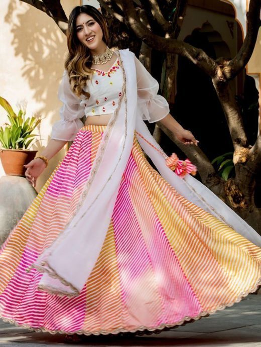 Pretty Multi-Color Leheriya Printed Art Silk  Sangeet Wear Lehenga Choli  