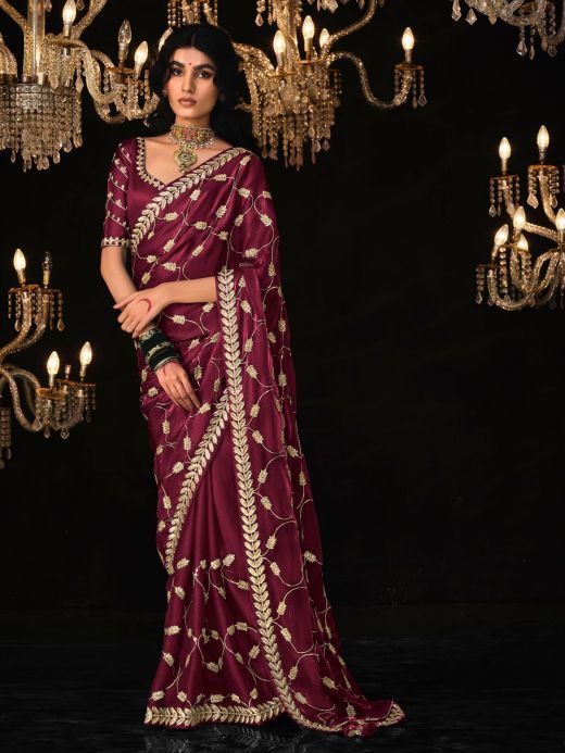 Enchanting Purple Embroidered Tissue Silk Wedding Saree With Blouse