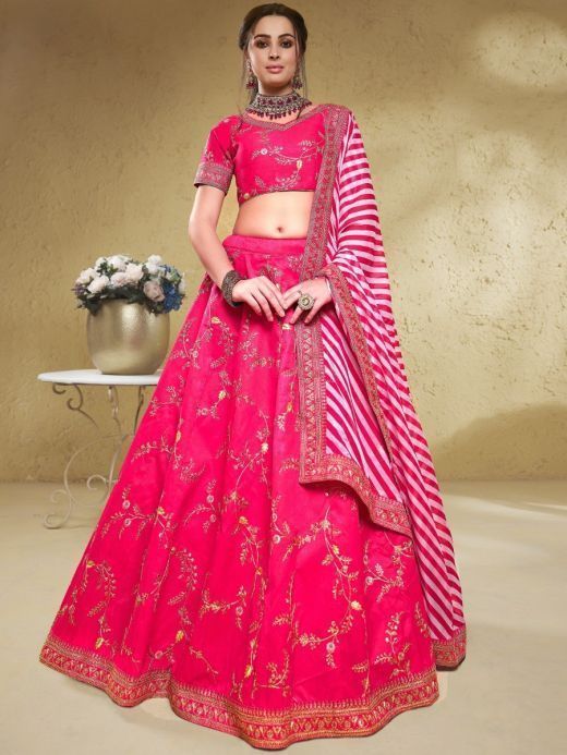 Captivating Pink Thread Embroidered Silk Bridesmaid Lehenga Choli 