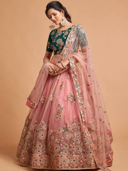 Buy Peach Dupion Raw Silk Leaf Neck Embroidered Bridal Lehenga Set For  Women by Vandana Sethi Online at Aza Fashions.