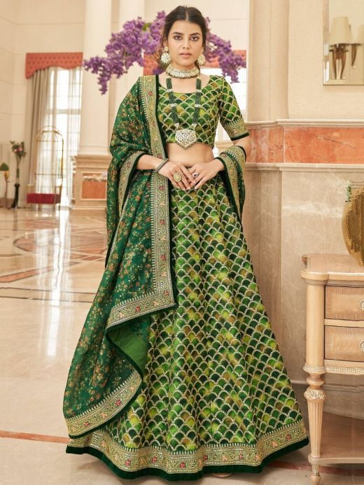 Marvelous Green Embroidered Art Silk Engagement Wear Lehenga Choli