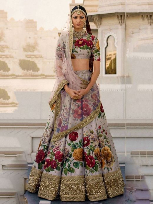 Embroidered Art Silk Lehenga in Grey and Pink : LXW528