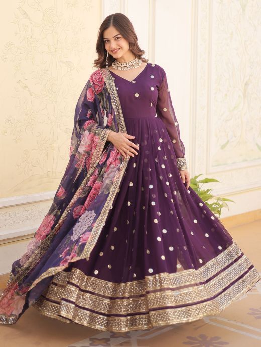 Mesmerizing Purple Embroidered Georgette Function Wear Gown