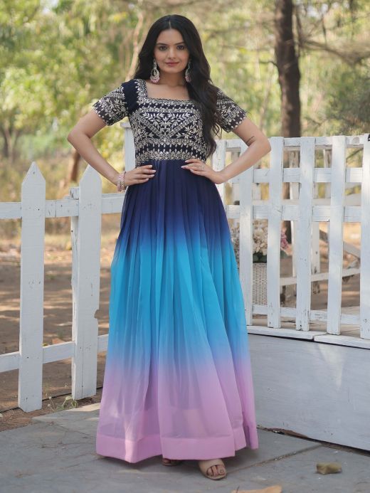 Mesmerizing Multi-Color Embroidered Georgette Reception Wear Gown