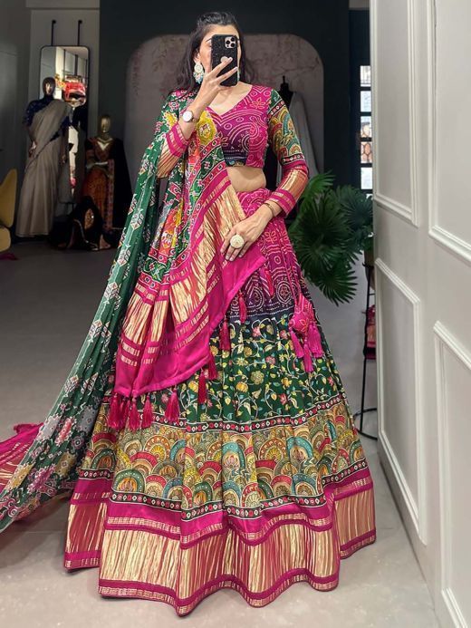 Charming Multi-Color Digital Printed Gaji Silk Wedding Lehenga Choli