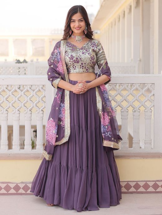 Lovely Purple Georgette Function Wear Lehenga Choli With Dupatta