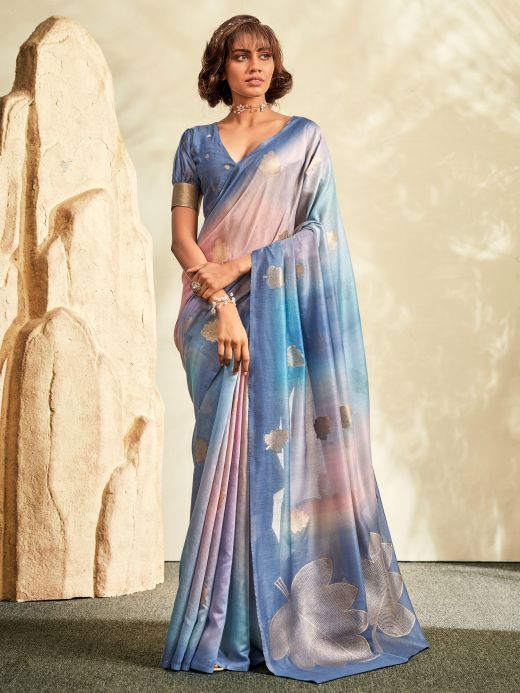 Gorgeous Multi-Color Thread Work Silk Function Wear Saree With Blouse