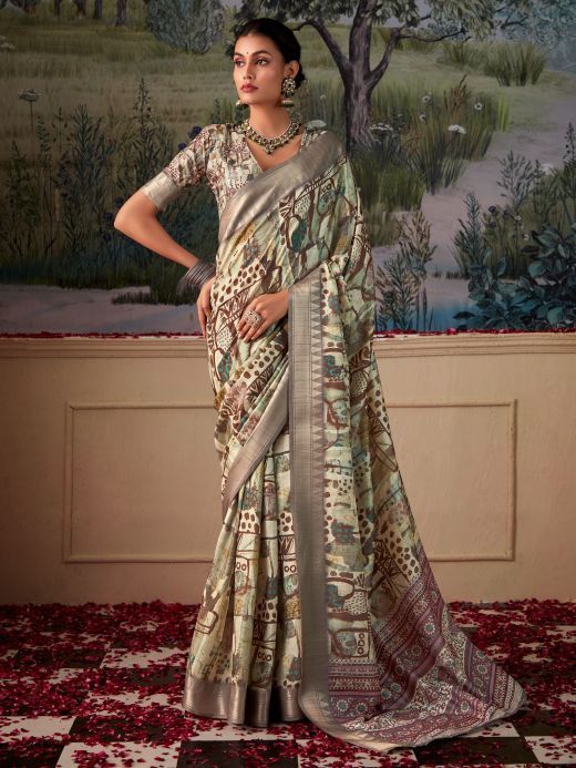 Fascinating Multi-Color Digital Printed Silk Festival Wear Saree