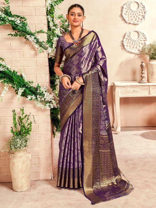 Glamorous Purple Zari Weaving Silk Function Wear Saree With Blouse