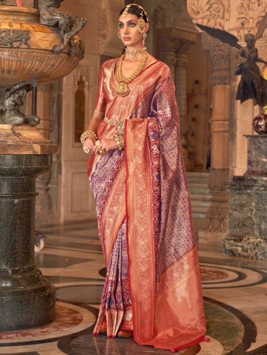 Captivating Blue Zari Weaving Silk Wedding Wear Saree With Blouse