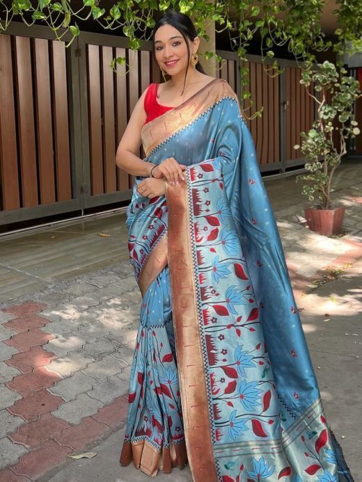 Captivating Blue Zari Woven Banarasi Silk Wedding Saree With Blouse