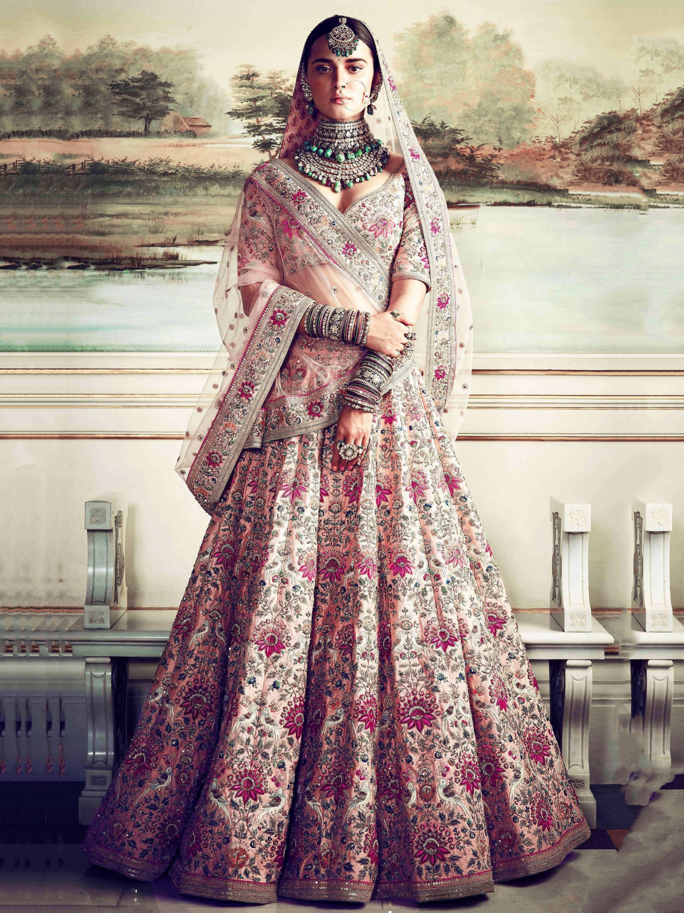 Buy Peach Embroidered Silk Bridal Lehenga Choli Online by EthnicPlus