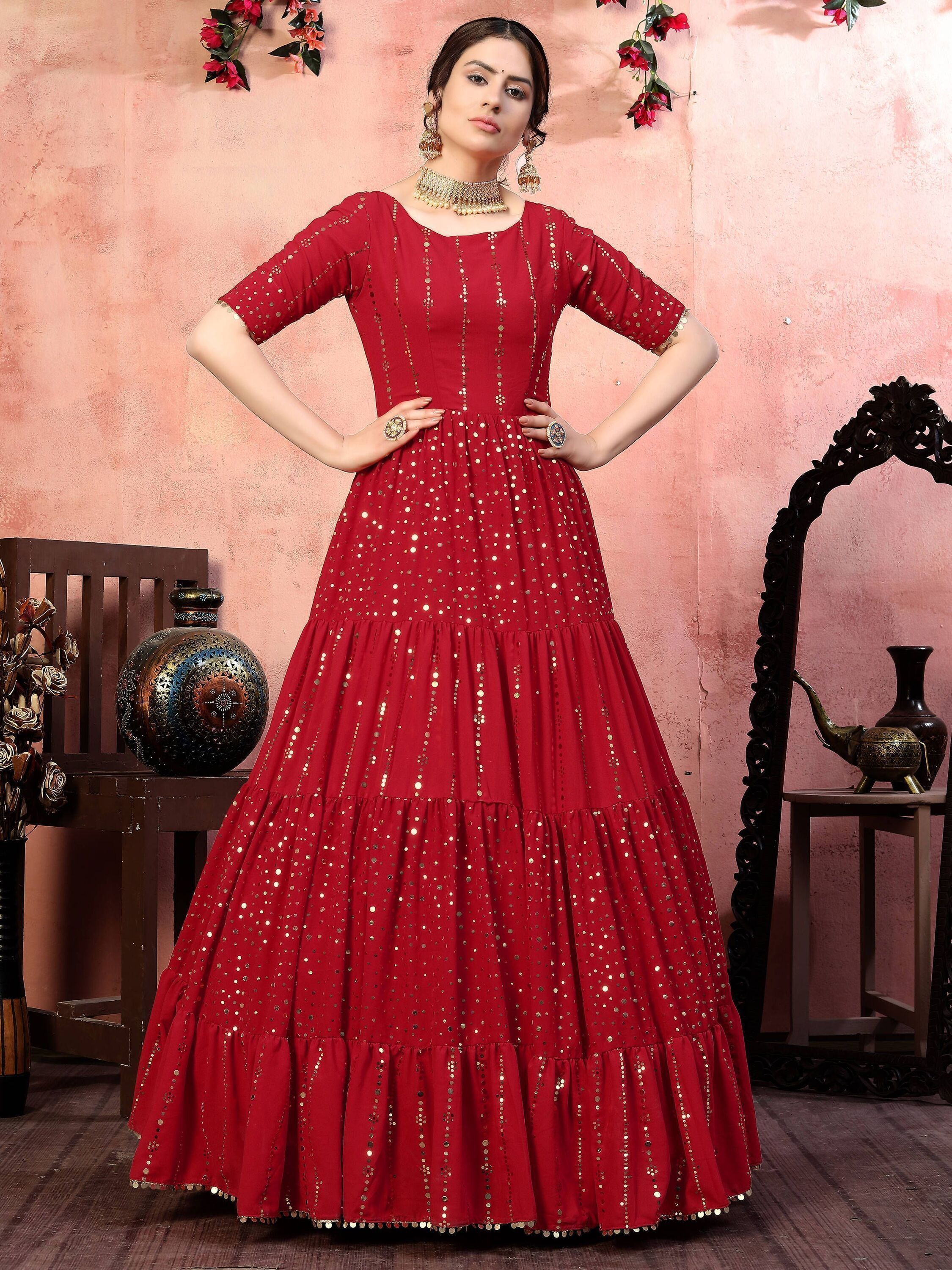 Acquire Red Party Wear Anarkali Gown | Red Sequins Georgette Anarkali Gown  Online at Low Price | EthnicPlus for ₹2149