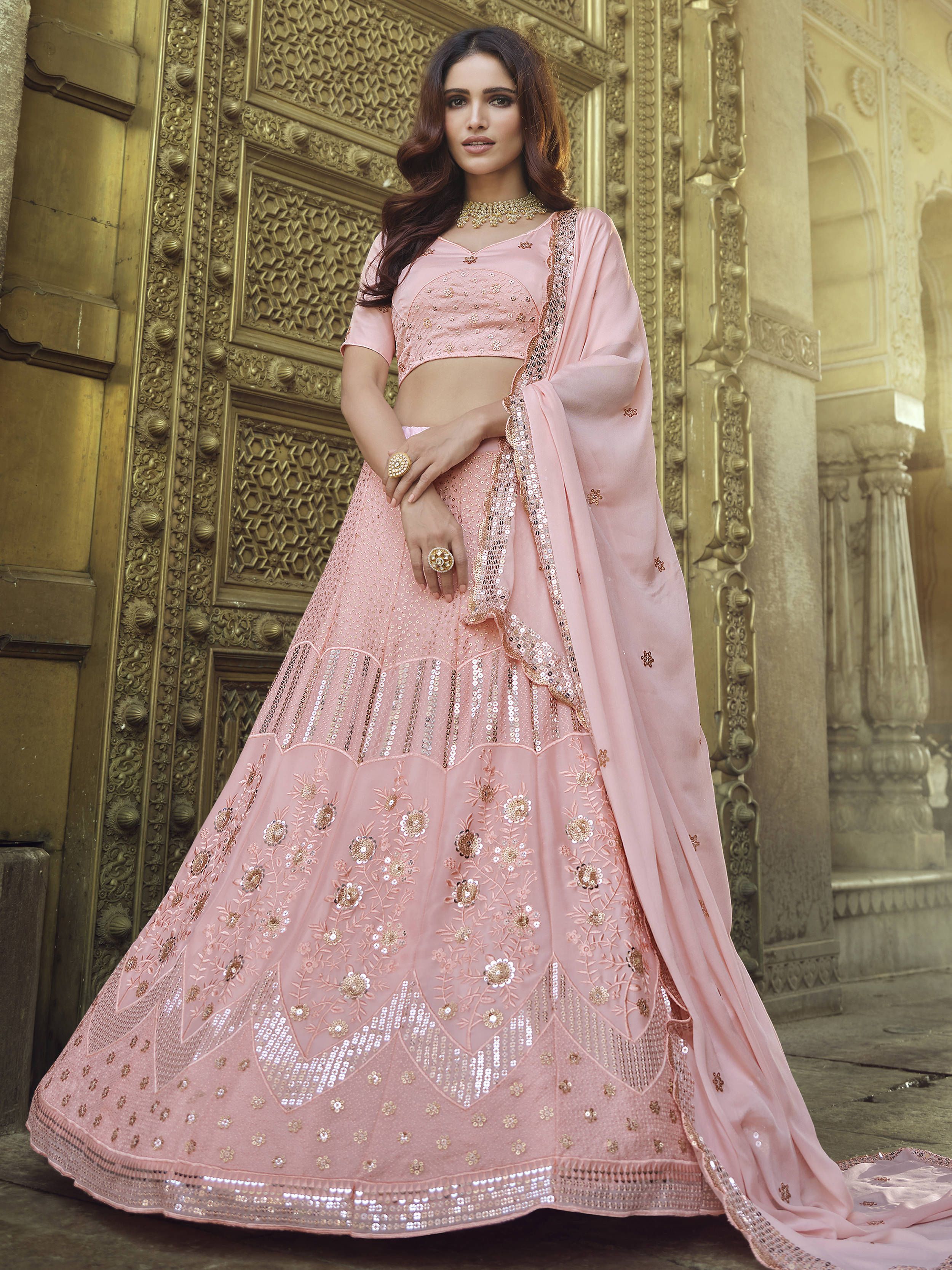 Buy Pink Sequins Work Wedding Wear Lehenga Choli from Ethnic Plus