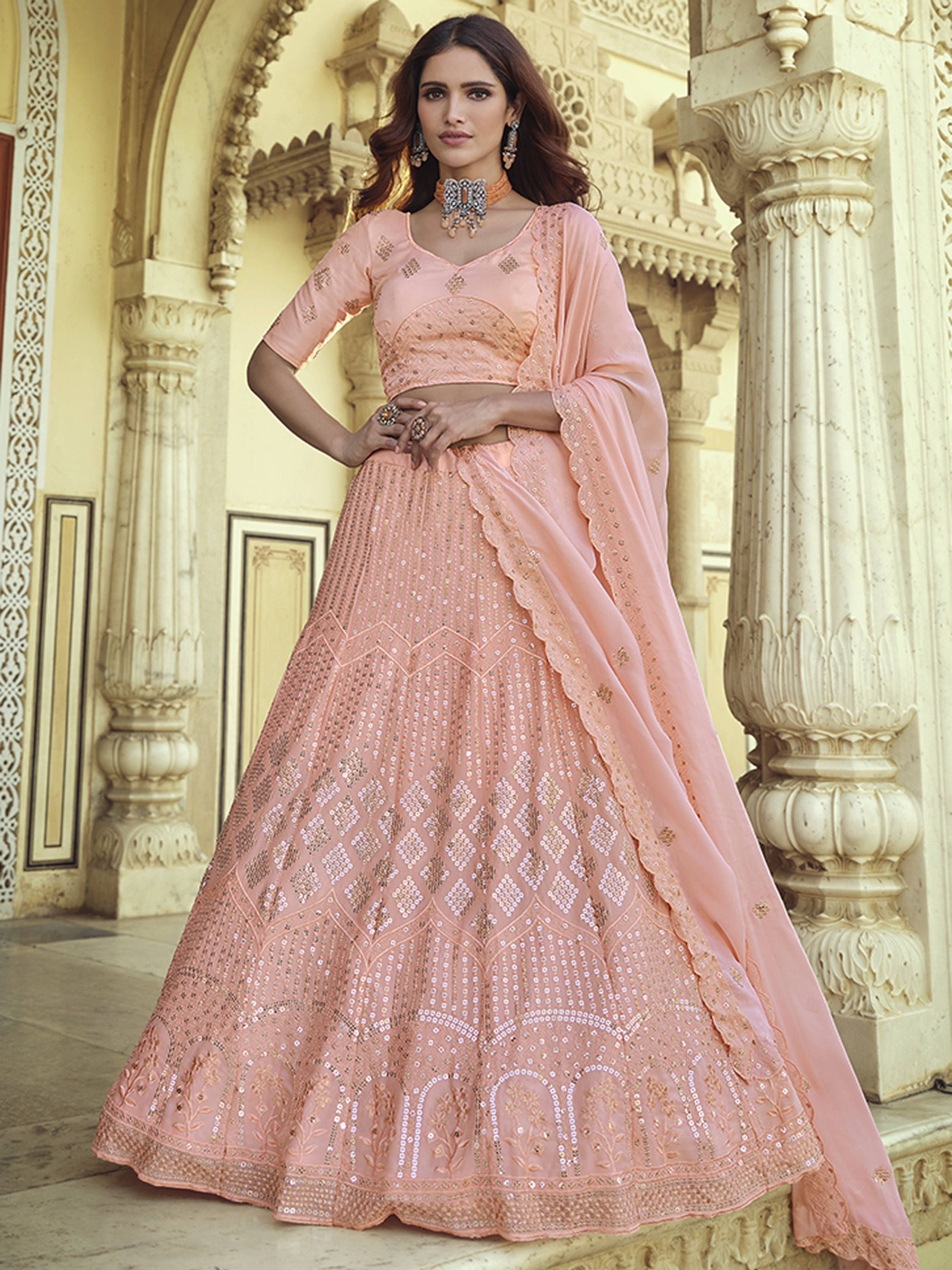 Buy Baby Pink Sequins Work Georgette Wedding Wear Lehenga Choli from Ethnic  Plus