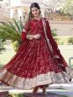 Fabulous Maroon Sequins Georgette Wedding Wear Gown With Dupatta