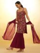 Captivating Maroon Embroidered Net Function Wear Sharara Suit