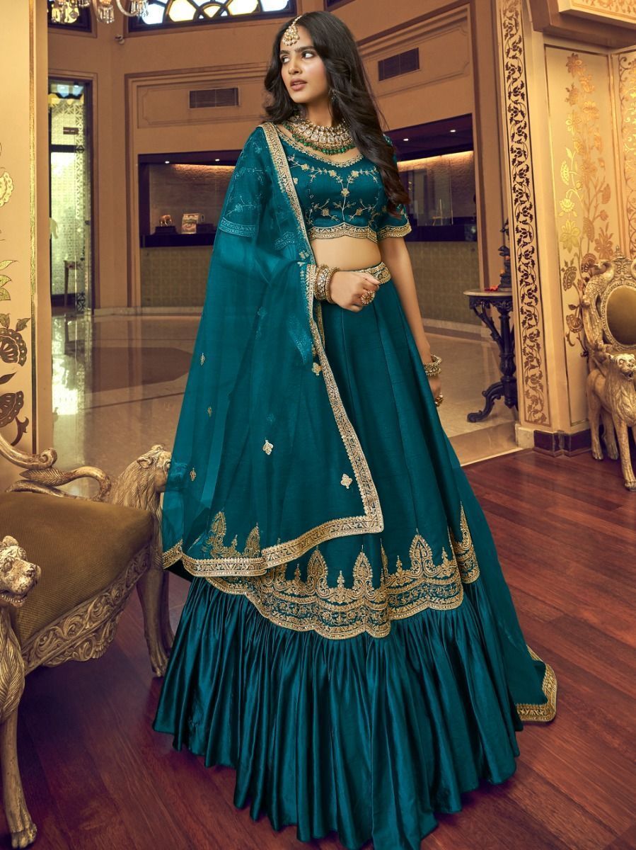 Buy Blue Sequins Embroidered Silk Lehenga choli At Ethnic Plus