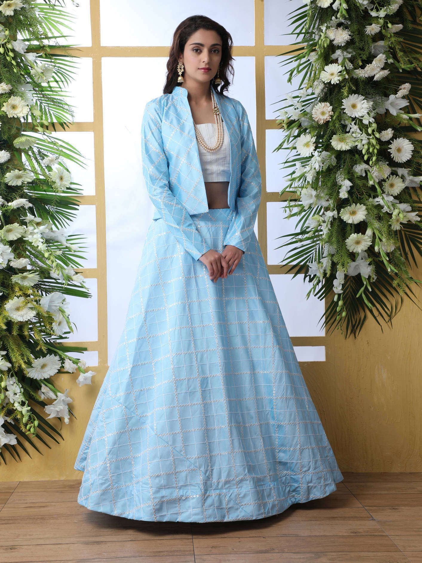 Buy Blue Sequins Georgette Party Wear Indo-Western Lehenga with Jacket  Online - Jacket Style Lehenga - EthnicPlus