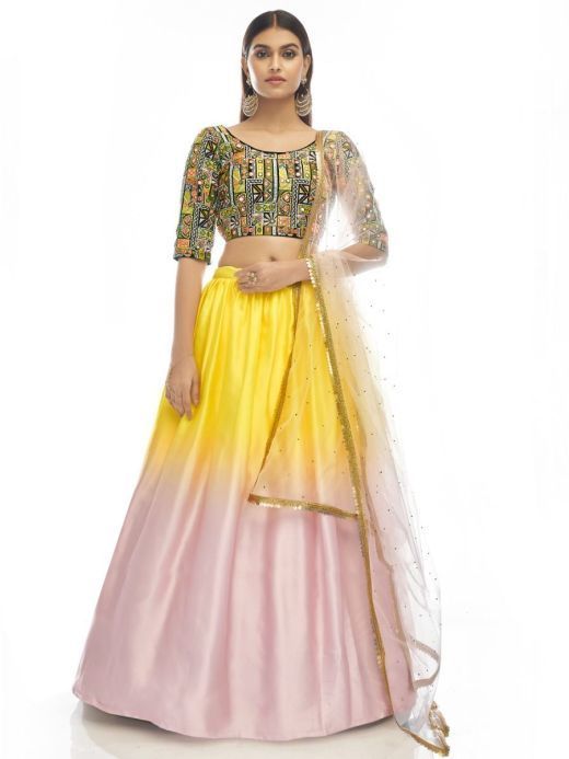 Traditional Wear Yellow And Pink Real Mirror Lehenga Choli –  TheDesignerSaree