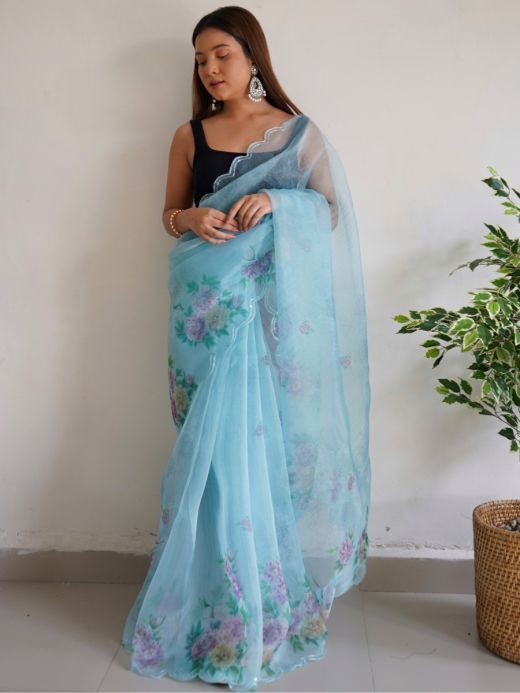 Buy SM TRENDZ Floral Print Bollywood Organza Green Sarees Online @ Best  Price In India | Flipkart.com