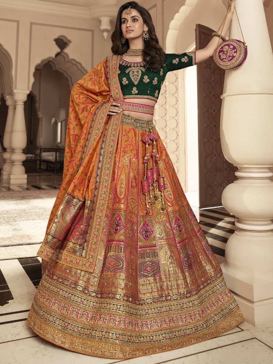 buy Honey Orange Zari Banarasi Silk Bridal Wear Lehenga choli From Ethnic  Plus