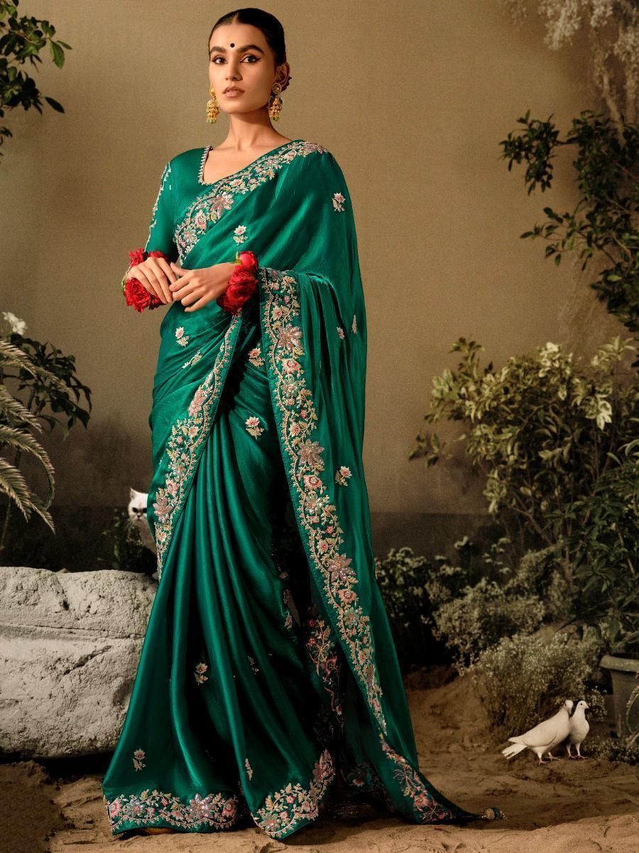 Bandhani on Pure Organza Saree with Pattern on Pallu - Mehendi Green –  Naina Jain
