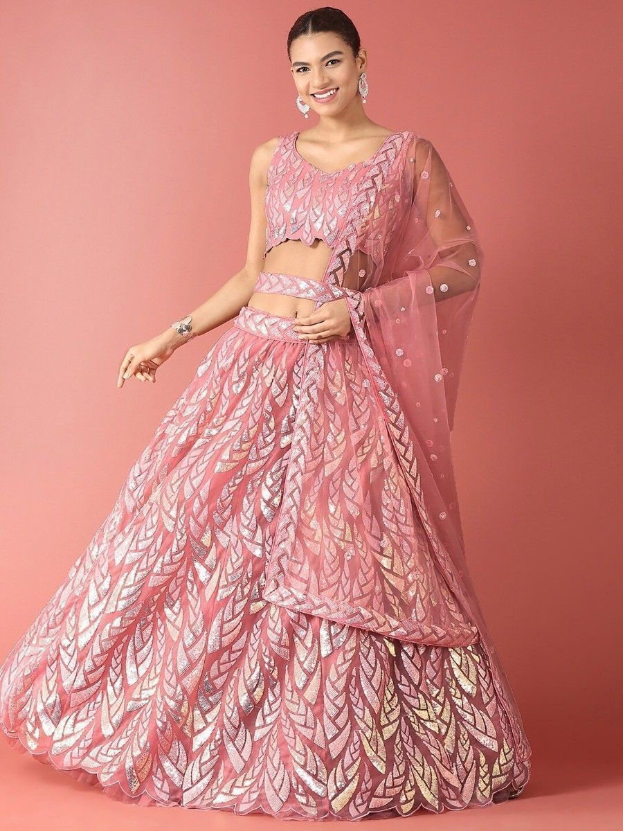 Buy Fantastic Pink Sequins Net Reception Wear Lehenga Choli From Ethnic Plus