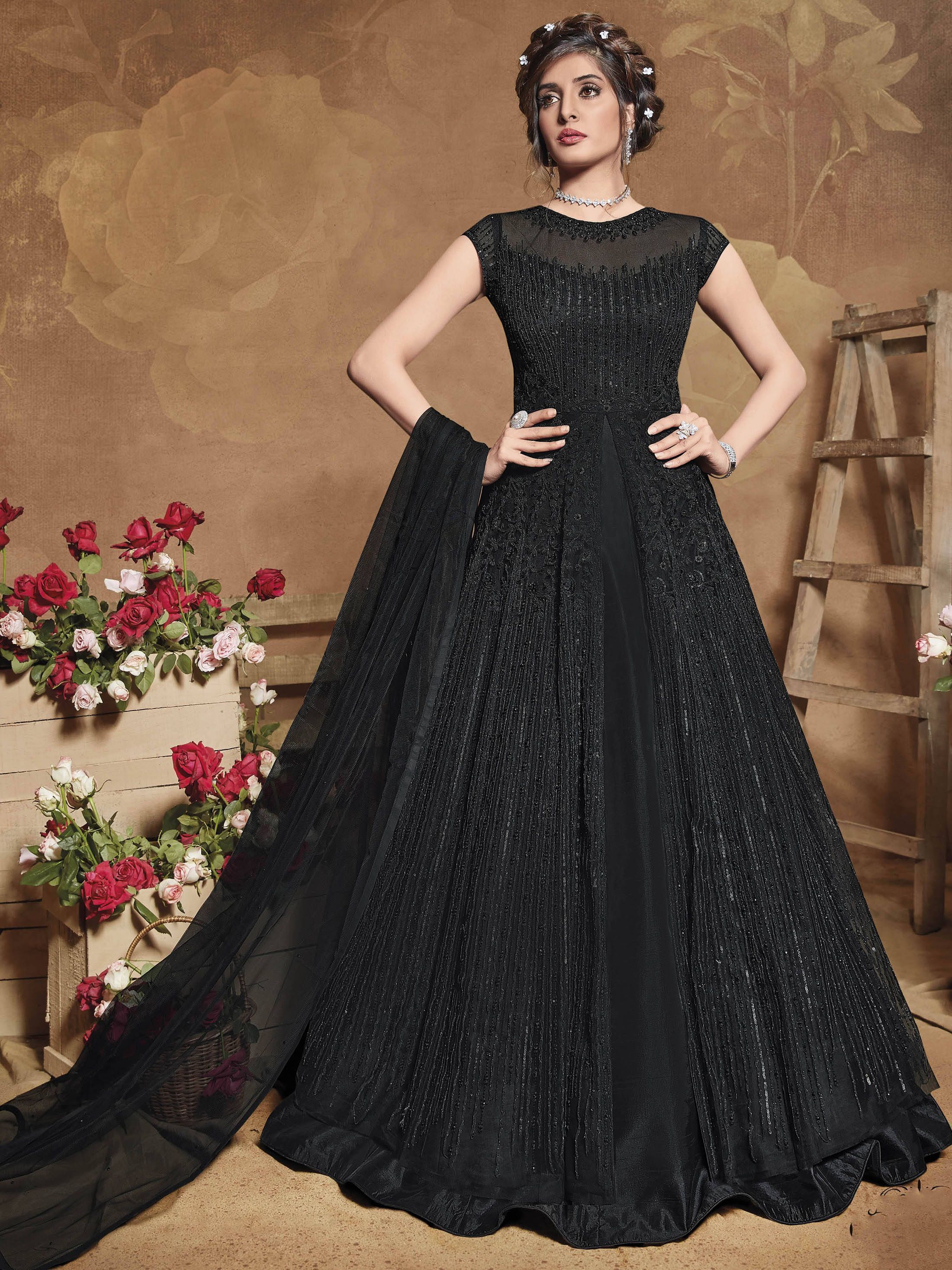 Buy Black Party Wear Long Gown Online from EthnicPlus for ₹3799