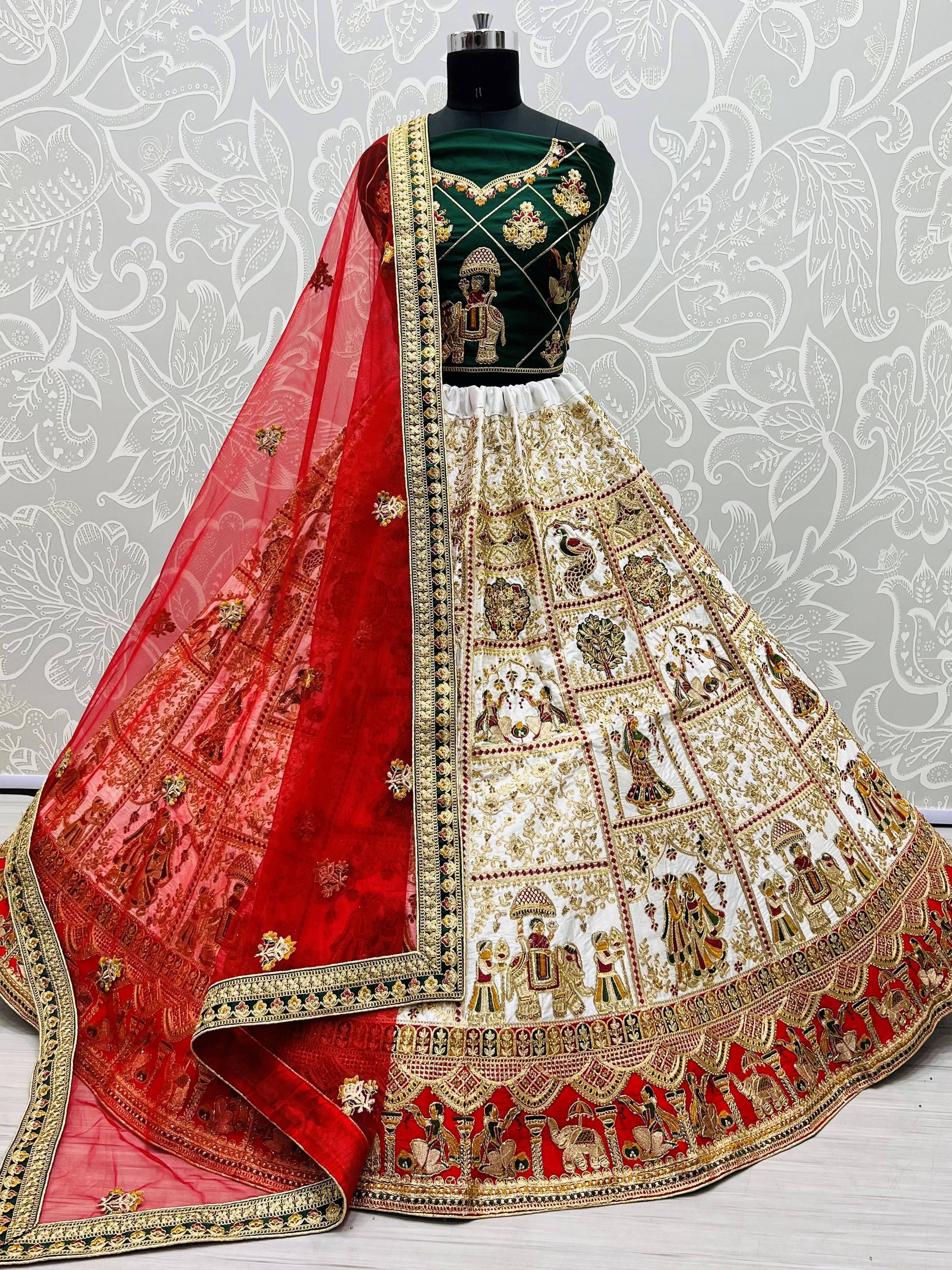 Buy Red & White Silk Bridal Panetar Lehenga Choli at Ethnic Plus.