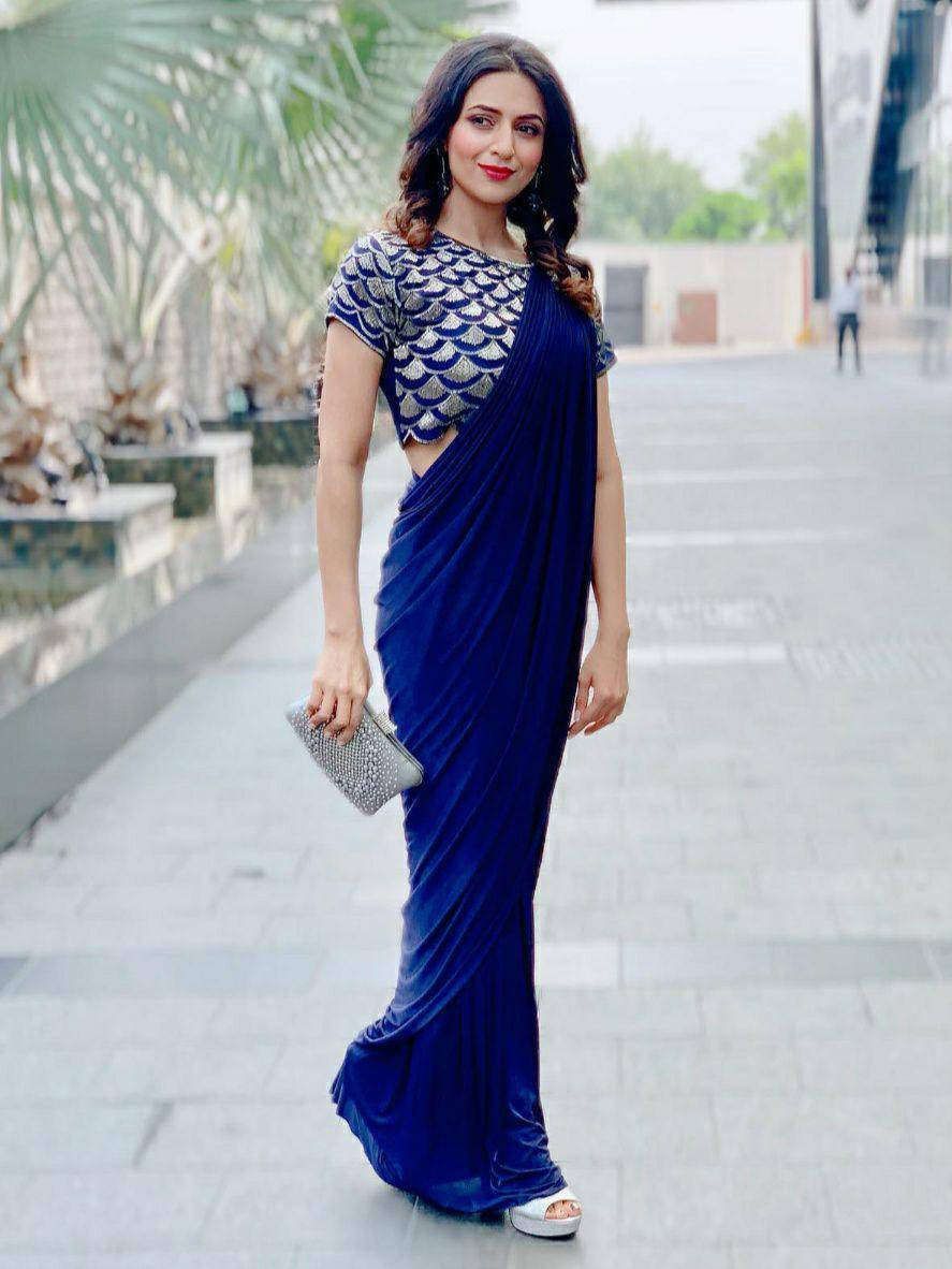 Buy Divyanka Tripathi Blue Embroidered Georgette Partywear Saree Online  from EthnicPlus for ₹999.00