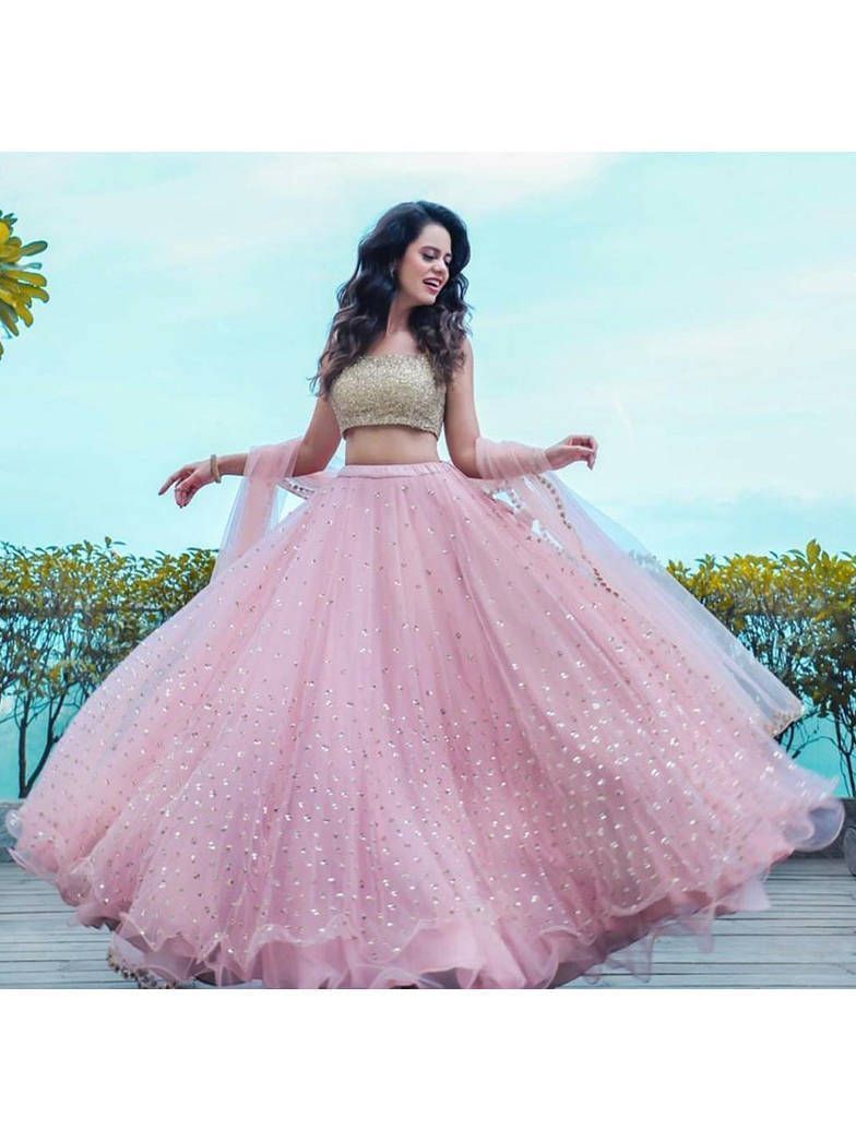 Buy Pink Sequins Work Ruffle Net Party Wear Lehenga Choli Online from  EthnicPlus for ₹1,799.00