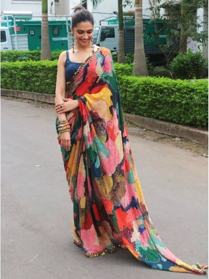 Buy Deepika Padukone Multi Color Printed Chiffon Partywear Saree Online  from EthnicPlus for ₹1,799.00