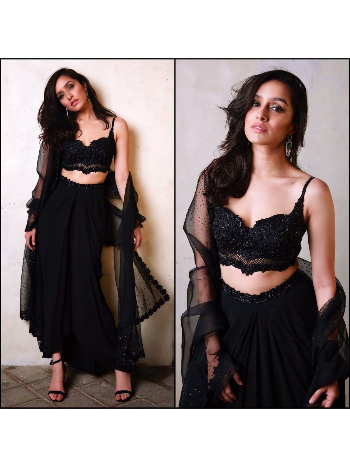 Buy Shraddha Kapoor Black Embroidered Georgette Partywear Crop Top Lehenga  Online from EthnicPlus for ₹1,549.00