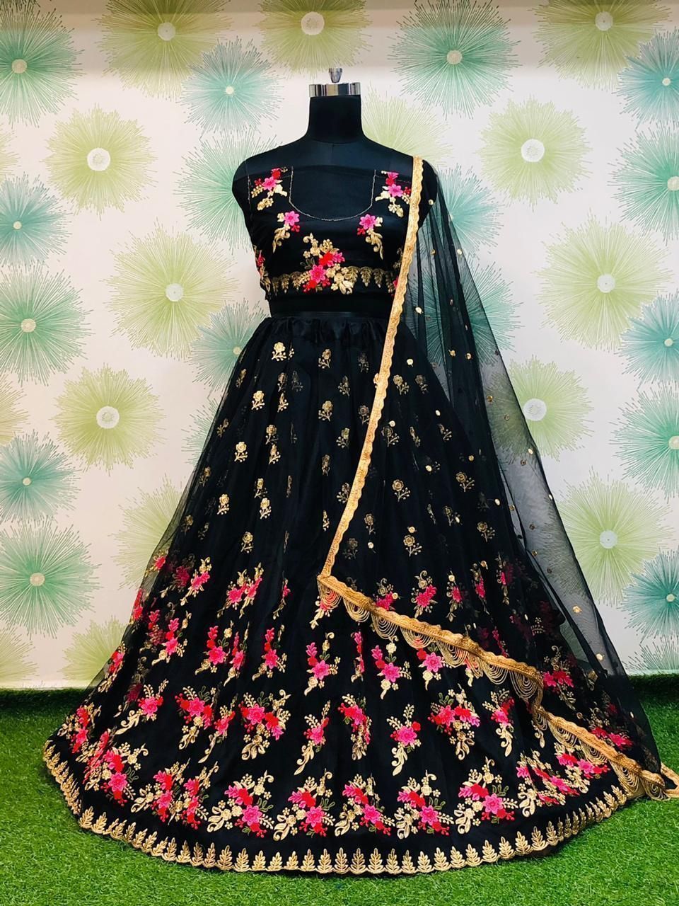 Buy Black Net Wedding Lehenga Choli Online from EthnicPlus for ₹1699